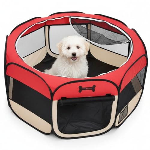 Melko Recinto per cuccioli 125 x 125 x 64 cm Recinto pieghevole per animali domestici per cani, gatti, conigli - Rosso
