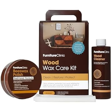 Wood Wax Kit - Use to Clean, Wax, Polish & Protect All Items Such as Furniture, Worktops & Doors - Contains 250ml Wood Cleaner, 200ml Clear Beeswax Polish, Lint Free Cloth
