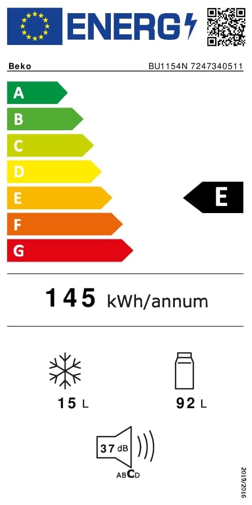 Beko BU1154N Einbau-Kühlschrank 107 l, mit Gefrierfach, Festtürtechnik, 82er Nische, 37 dB, Energieklasse E, integrierbar, Weiß