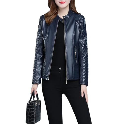 Manteau en similicuir femme coupe ajustée contre le vent veste zippée mi-saison