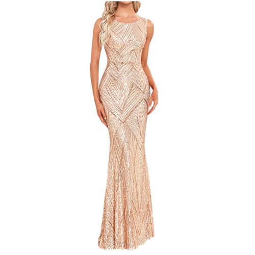 Cocktailkleider Damen Elegant Grosse GrössenAbendkleid Lang Elegant für Hochzeit Glitzer Kleid Abendkleid V-Ausschnitt Pailletten Spleißen Chiffon...