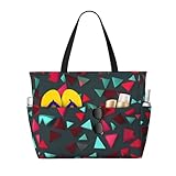 sxzvvbn Bolsa de playa impermeable de gran capacidad con patrón triangular, bolsa de viaje plegable con 7 bolsillos, bolsa de gimnasio ligera y duradera para viajes, natación, compras, camping