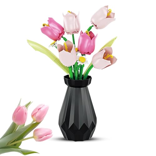 RNPKZ Tulips Flowers Bouquet Building Set 223 PCS Flowers Bouquet Building Blocks Set with Vase Botanical Collection Flower Bouquets Artificial Flower BuildingBlocks Gifts for Mothers Day Birthday