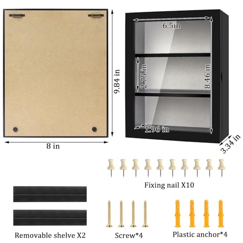 Image of Shadow Box Frame 8x10, Shadowbox Display Case Picture Frame with Linen Back and Removable Shelves, Wooden Memory Box for Wedding Bouquet, Pet Memorial, Medals