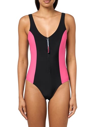 Tommy Hilfiger Women's Over The Shoulder Half Zip One Piece Swimsuit