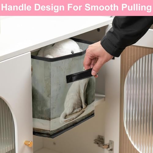 Paniers de rangement pliables en tissu chat blanc 27,9 cm boîte pour linge et armoire