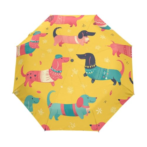 Parapluie automatique art de chiens colorés jaune pliant et coupe-vent pour le voyage