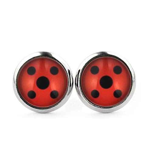 Preisvergleich Produktbild SCHMUCKZUCKER Damen Kinder Mädchen Ohrstecker Motiv Marienkäfer Edelstahl Ohrringe Silber Rot Schwarz 12mm