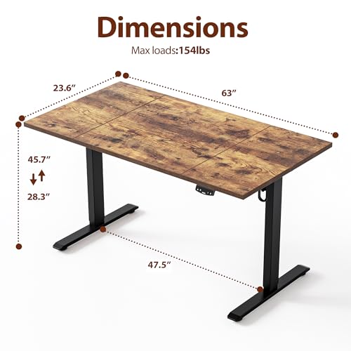 Image of Agilestic Electric Standing Desk, 63 x 23.6 Inches Height Adjustable Desk, Sit Stand up Desk for Work Office Home, Splice Board, Rustic Brown