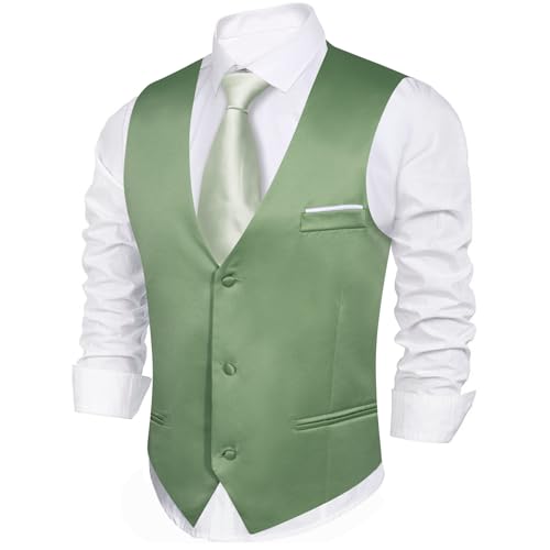 Image of Barry.Wang Vest for Men Business /Leisure Dress Suit Vests V-neck 2 Pockets Wedding Party Tuxedo Satin Waistcoat