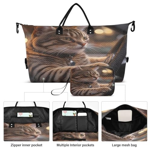 Cat Car Kitten Animal Travel Duffle Bag Gym Bag Weekender Bags with Toiletry Bag Travel Trip Tote Bag2