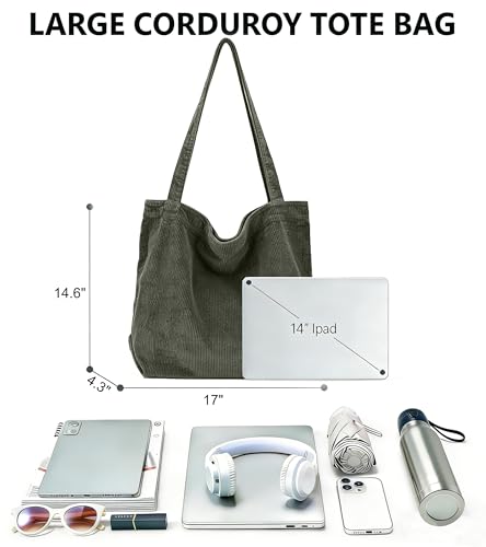 Image of 2026 Corduroy Tote Bag with Zipper Large Casual Handbags Shoulder Purse for Women