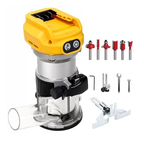 Recortadora de Madera Inalámbrica, 30 000 RPM, Base Fija, 6 Velocidades, Fresadora Eléctrica para Carpintería y Kit de Brocas para la Serie, Batería de 20 V