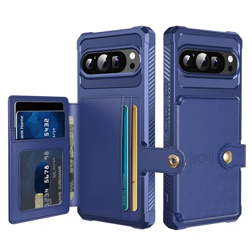 MRRSIWEI Case for Google Pixel 10 Pro XL with Card Holder, Flip PU Leather Heavy Duty Shockproof Wallet Case Cover for Google Pixel 10 Pro XL.C Blue