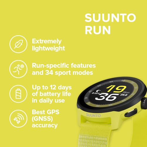 Image of SUUNTO Run Sports Watch, 1.32 inch AMOLED Touchscreen w /Crown Button, 12D Battery Life, Dualband Accurate GPS, Running Wrist Heart-Rate & Sleep Health Tracking, 35g Lightweight & 4GB Offline Music, Lime