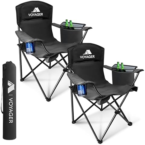 Voyager Folding Camping Chairs with Cooler Bag Cover