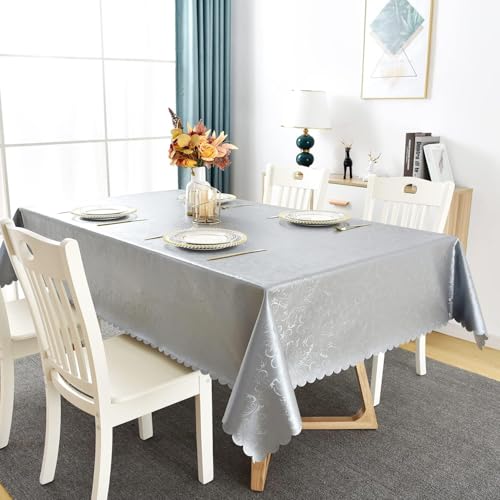 Image of Romanstile Waterproof Vinyl Tablecloth Rectangle, 60 x 102 Inch, Flower Grey