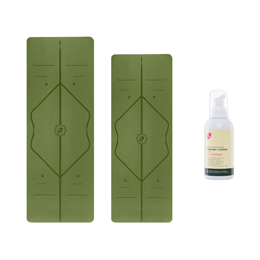 LIFORME Original Yoga Mat Travel Mat Ultimate Everyday Yoga Mat Cleaner - Bundle Pack -Patented Alignment System Eco-Friendly