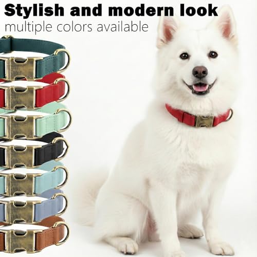 Image of B&F Dog Collar for Large Dogs Silicone Leather Dog Collars Soft Flexible Waterproof Odor-Proof Durable Thick Classic Adjustable Pet Puppy Collar (Red, Large (16-24.5 inch Neck))