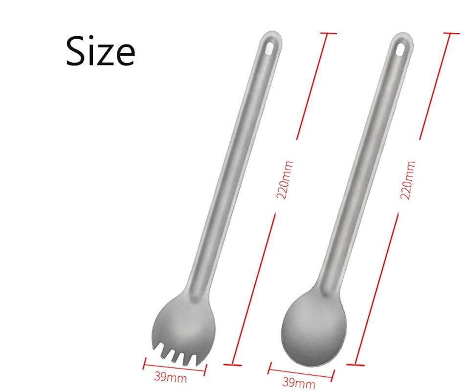 Ultra-lightweight pure titanium spoon fork, dinner spoon, coffee spoon, long-handled spoon for outdoor and home use (22 cm long) (colorful)