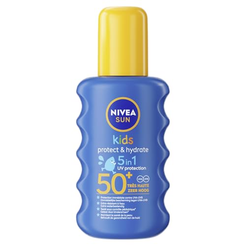 NIVEA SUN Spray Solaire Protect & Hydrate Kids Coloré SPF 50+ 200 ml — Crème Solaire résistante à l'eau — Haute Protection Visage et Corps pour la peau délicate...
