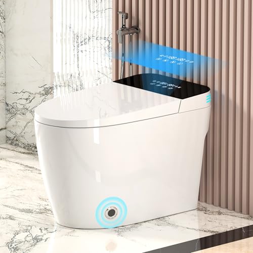 Inodoro inteligente con asiento bidé calefactable, tapa automática, cerámica blanca, agua tibia instantánea, secador, control remoto, pantalla LED, luz nocturna y múltiples modos de descarga miniatura 4