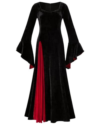 LUYANA Womens Velvet Gothic Party Dress for Halloween Costume M Black