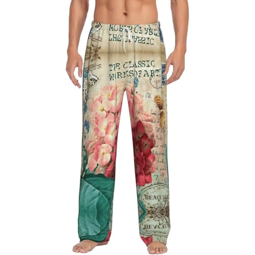 Pantalon de pyjama en flanelle douce anti-froid à motif floral rose