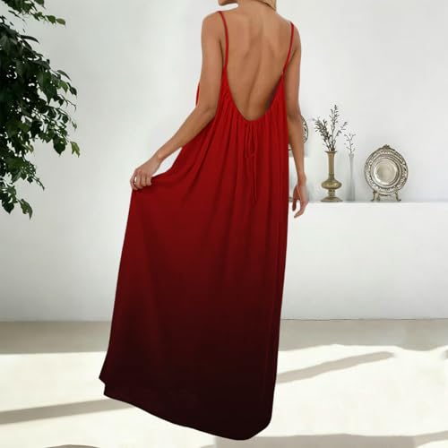 Image of HTHLVMD Backless Cami Dress Summer Dresses for Women 2026 Spaghetti Strap Dresses Womens Solid Color Backless Cami Dress