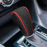 BDZMC Leather Car Gear Shift Cover, Anti-Slip Dust Waterproof Gear Shifter Stick Protector, Soft Breathable Universal Automotive Shift Knob Decoration Accessories, Fit Car, SUV, Truck (Black&Red)