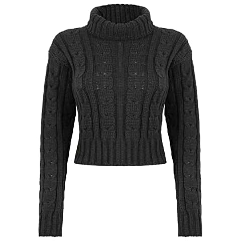 StyleWear Womens Polo Turtle Neck Chunky Cable Knitted Jumper Ladies High Neck Crop Pullover Sweater Top (Black UK 8-10) Cover