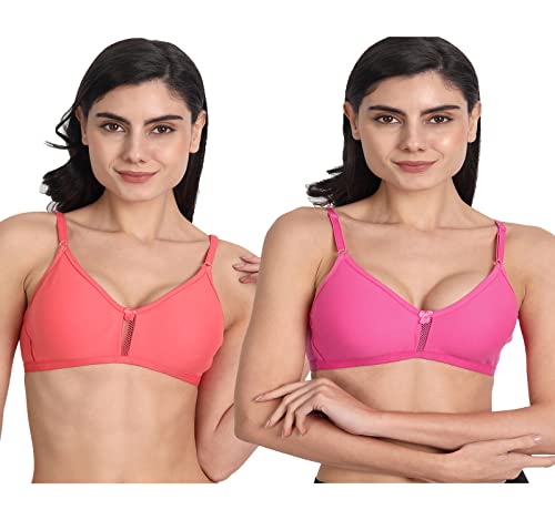 Image of Women's Full Coverage Cotton Blend Bra | Wired Free Lightly Padded Everyday Wear Bras | Soft Breathable Comfortable T-Shirt Bra | Adjustable Straps Lightweight Daily Inner wear for Women Pack of 2