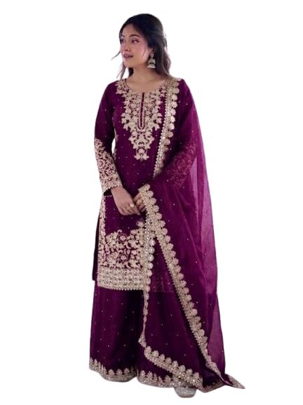 Women Heavy Embroidered Kurta Palazzo Dupatta Set, Traditional Ethnic Wear-picture-18
