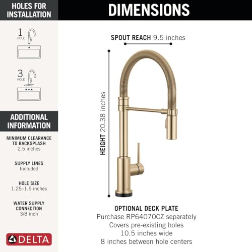 Image of Delta Trinsic Pro Touchless Commercial Style Kitchen Faucet with Touch Technology, Gold Spring Kitchen Sink Faucet with Pull Down Sprayer, Champagne Bronze 9659TL-CZ-DST
