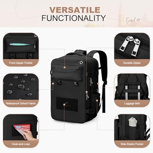 Image of Maelstrom Travel Backpack for Women Men,30L Laptop Backpack Fits 17-Inch Laptop,Carry On Backpack for Airplanes with Crossbody Bag&Shoe Compartment&Toiletry Bag (Black, Large)