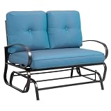 Shintenchi Metal Outdoor Patio Swing Glider Bench, Loveseat Rocking Chair, Wrought Iron Patio Furniture Steel Frame Glider Chair with Cushion for Porch, Balcony, Garden(Blue)