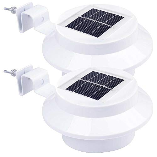 Outdoor 3 LED Solar Power Gutter Light IP44 Cool White Yard Garden Doorway Lamps with Bracket(Pack of 2)-Gutter Lights Solar Powered Latest Improved Solar Panel - High Conversion Rate and Durable