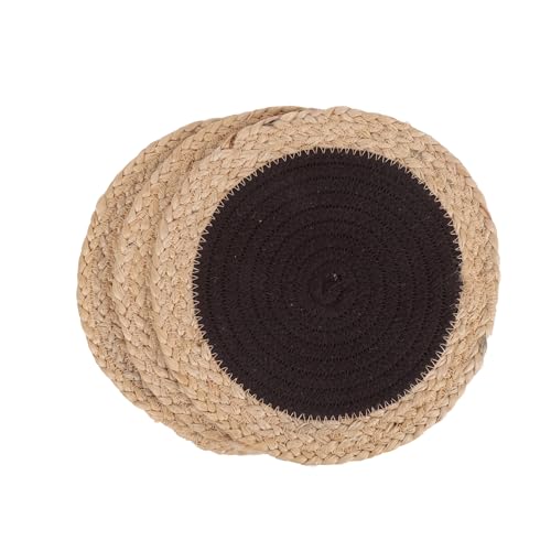 Image of DENOVA Cotton Rope Trivet for Hot Pots and Pans Heat-Resistant Table Mat, Handcrafted Spiral Design, Mocha and Jute Edge Pack of 3