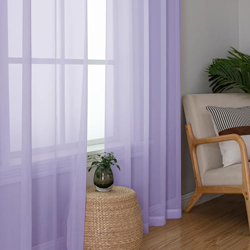 Image of Simplebrand Lavender Sheer Curtains 96 Inches Long, Light Filtering Light Purple Rod Pocket Solid Color Window Sheer Curtain Panels, Elegant Curtains & Drapes for Living Room, Bedroom 2 Panels, 42 inch W