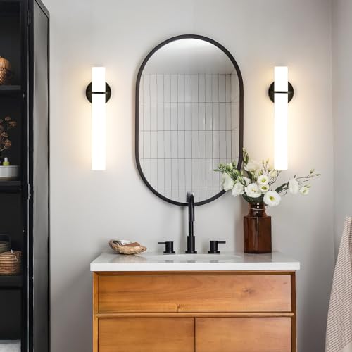 Image of AIJIASI 18 Inch Wall Sconces Set of Two, Black Bathroom Sconces 18W 2700K-5000K LED Dimmable Modern Wall Sconces with Acrylic Shade for Bedroom Living Room Hallway Stairway