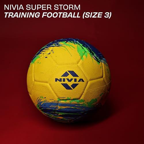 Image of Nivia Super Storm Football for Men, Training Ball, Durable Rubber Cover Molded, Butyl Threadwounded Bladder, to Play On Hard Ground and Artificial Turf (Yellow, 3)