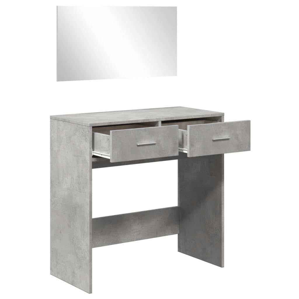 Schminktisch mit Spiegel Betongrau 80x39x80 cm Holzwerkstoff moderner Schminktisch mit Stauraum und Glasplatte für Kosmetik und Make-up im minimalistischen Design