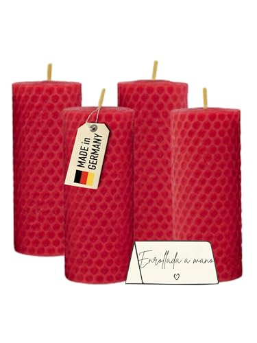 Wachsmann Velas de Pascua, juego de 4 unidades, 100% cera de abeja, enrolladas a mano, fabricadas en Alemania, velas de cera de abejas, velas de miel con 6 horas de combustión
