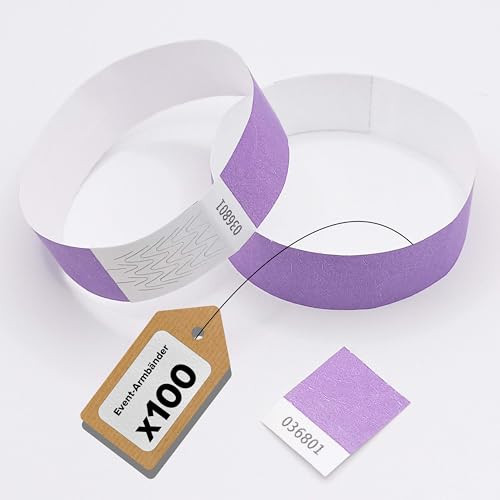 Europaband - 100 Stück tyvek Armbänder - zur Identifikation bei Events und Partys - reißfest und wasserdicht (Lila)