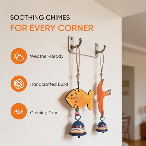 Image of Aakriti Art Creations Ocean & Sky Harmony Wind Chime Set | Handmade Modern Art Wooden & Metal Wind Chimes | Decorative Indoor & Outdoor Hanging for Balcony, Garden, Living Room & Gifting