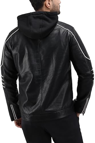 Image of X-Ray Men's Slim Fit Faux-Leather Moto Jacket with Removable Hood