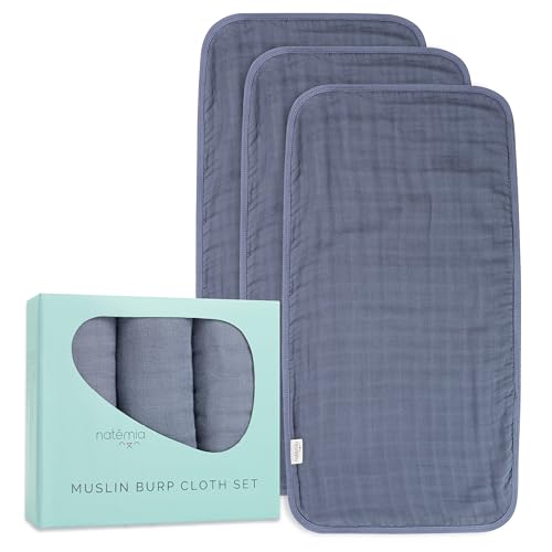 Image of Natemia Ultra Soft Muslin Burp Cloths – Large, Super Absorbent Baby Burp Cloths for Newborn Spit Up - Machine Washable for Drool and Messes Essentials for Boys & Girls, 3 Pack