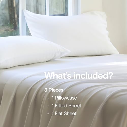 Image of DOZ Sheet Set, 100% Viscose derived from Bamboo, Organically Grown, Buttery Soft, Cooling Sheets, High GSM, Deep Pockets - 3 Piece - 1 Pillowcase 1 Fitted 1 Top Sheet (Snow, Twin XL)