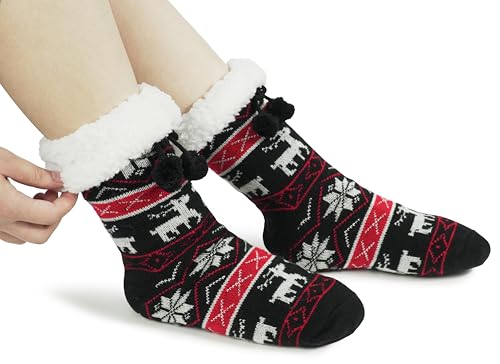 Image of BenSorts Women Thick Christmas Slipper Socks Non Slip Grippers Size 6-10