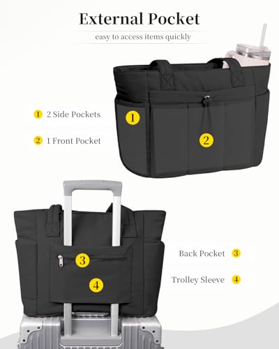 Image of Puffer Tote Bag for Women Handbag Nurse Bag with Cup Holder & Laptop Compartment & Trolley Sleeve for Work Travel